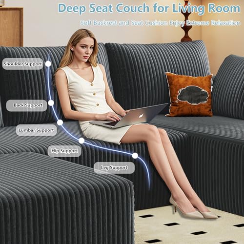 Image of 96 inch Boneless Cloud Couch Sectional Couches Sofa for Living Room