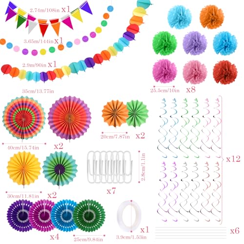 Miniatura 2 de Pompones De Papel, Pompones Multicolor Decoracion, 47 Piezas Decoraciones Para Fiestas, Cumpleaños Y Carnaval, Bodas Graduación Eventos Accesorios Decoración