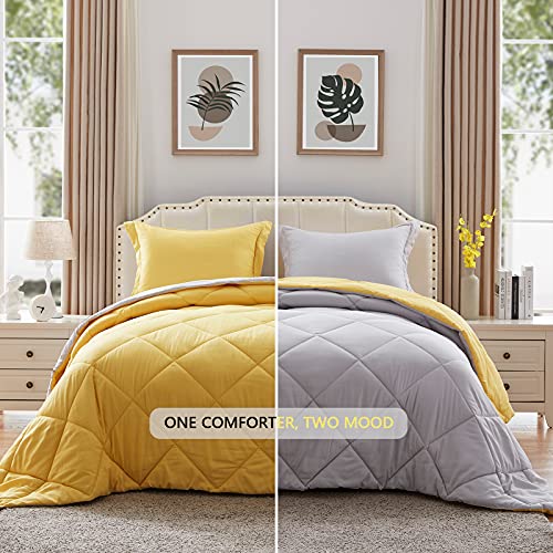 Edredón amarillo King reversible de 3 piezas para cama con dos fundas de almohada NexHome 4