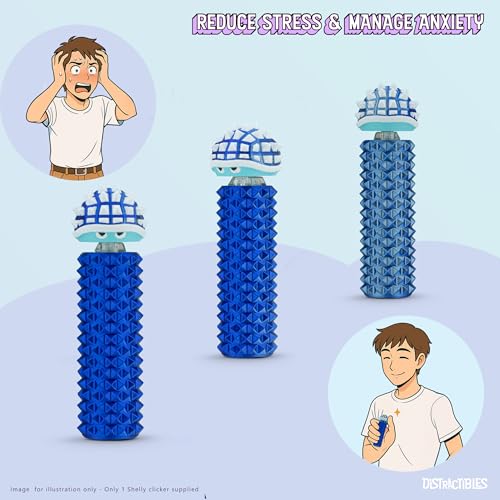 Image of Distractibles Shelly - Sensory Fidget Clicker, Textured Pain Stim Device, Stress Relief for Focus and Concentration (Neon BlueSteel)