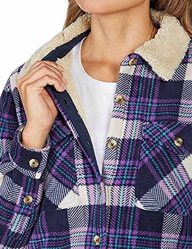 Women's Plaid Fleece Jackets Plush Sherpa Lined Shirt Jacket with Pockets3