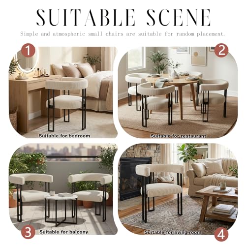 Image of Modern Corduroy Dining Chairs Set of 4 with Metal Legs,Comfy Accent Dining Room Chairs Upholstered Kitchen Side Chairs with Curved Backrest for Dining Room Kitchen Living Room (White,4)