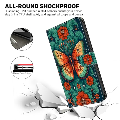 Housse Samsung Galaxy A37 fleur et papillon : étui à rabat avec support vidéo intégré