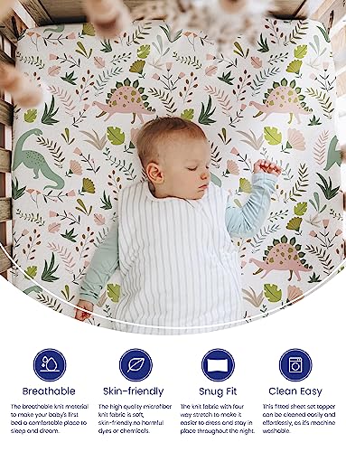 Image of TotAha Dinosaur Crib Sheets for Boys, Premium Soft Crib Mattress Fitted Sheet, Ultra Breathable Baby Sheets, Super Stretchy Baby Bed Sheets 28x52x9 Extra Deep Pocket, 2 Pack