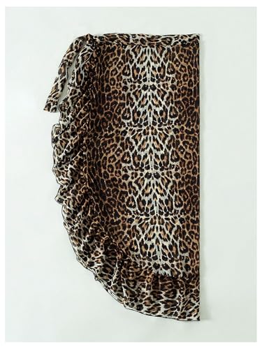 SweatyRocks Women's Leopard Print Split Swimsuit Coverups Skirts Ruffle Tie Side Sarong Wraps2