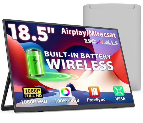 Image of 18.5 inch True Wireless Portable Monitor, 1080P FHD, 10000mAh Battery, Wireless Screen Mirroring (AirPlay /Miracast), Auto Rotation for Phone /Tablet, USB‑C & Mini HDMI, VESA, Protective Sleeve Included