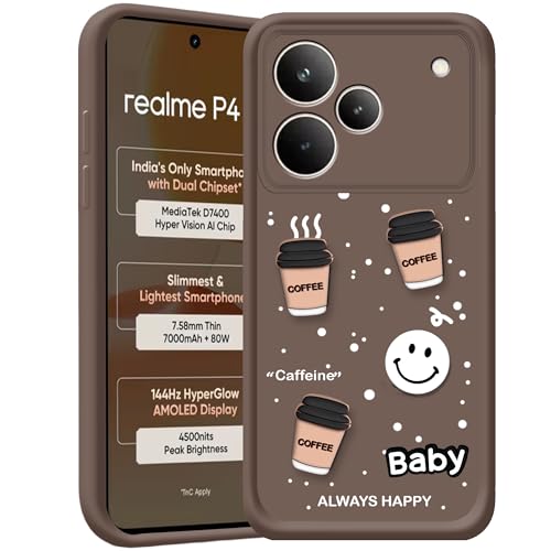 Image of amazon basics Back Case Cover Compatible for Realme P4 5G | Cute Fun Cartoon 3D Ball | Coffee Silicone Case | Camera Protection | Body Protection | Shock Proof | Color Brown