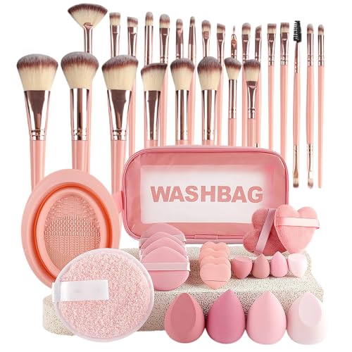 Xvilmaun Juego Completo de Brochas de Maquillaje - Kit de Esponja y Brochas de Maquillaje para Mujer 46 Piezas | Accesorios De Belleza Con Polvera Y Bolsa De Almacenamiento Para Mujeres Niñas Uso En