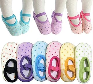 6 Pairs Toddler Girl Anti Slip Mary Jane Socks Baby Girl Gift No Skid Ballet Socks with Strap No Show Crew Socks for 12-30 Months Walker