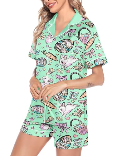 Easter Pajamas for Couple 2 Piece Set Cute Rabbit Graphic Short Sleeve Pjs Sets 2025 Button Down Sleepwears3