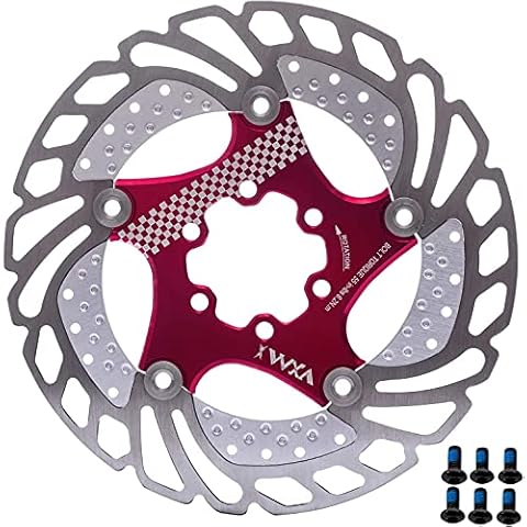 YBEKI Bike Disc Brake Rotor 140mm 160mm 180mm 203mm Heat Dissipation Disc Brake Rotor with 6 Bolts for Road Bike Mountain Bike MTB BMX Stainless Steel Bicycle Rotor (red, 203mm) Cover