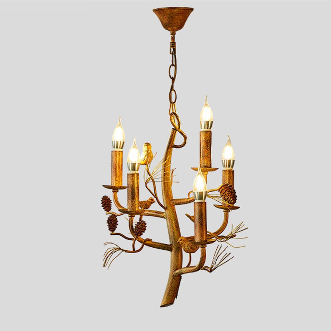 Lustre bougie E14 rétro fer suspension 5 têtes luminaire salon