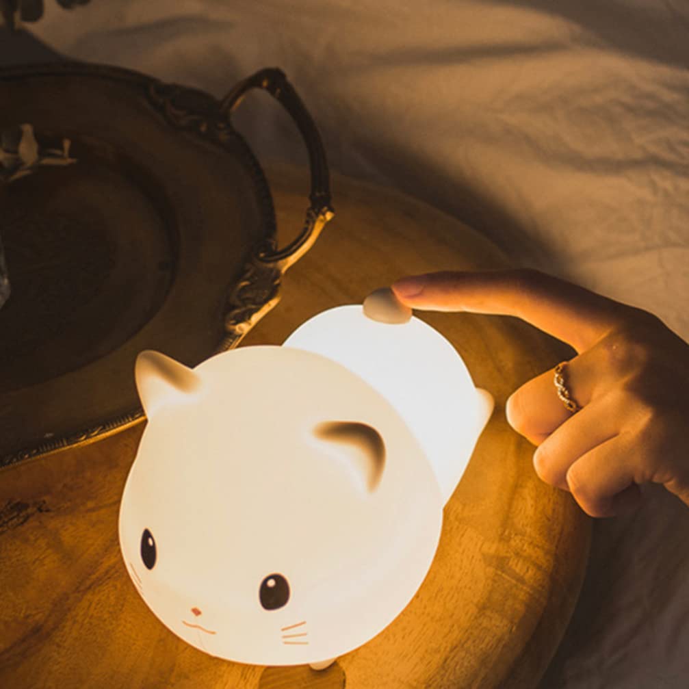 Uonlytech USB Nachtlicht Katze aus Silikon mit Patting Steuerung Kleine Wiederaufladbare Nachttischlampe für Schlafzimmer und Riegel in Weiß Kreatives Süßes Design