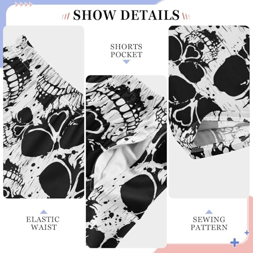 Skull Vintage Print Boys Long Pants Soft Trousers Elastic Waist Kids Lounge Bottoms with Pockets S-XL4