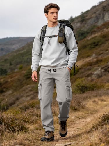 Image of Comdecevis Men's Casual Cargo Pants Workout Joggers Stretch Sweatpants Hiking Drawstring Tactical Pants with Multi Pockets