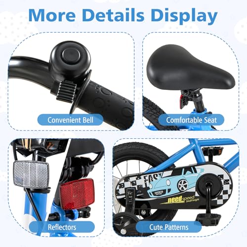 Image of BABY JOY Kids Bike, 12 14 16 18 Inches Car Pattern Sporty Bicycle w /Removable Training Wheels, Hand & Coaster Brakes, Adjustable Seat & Handlebar, Girls Boys Bike