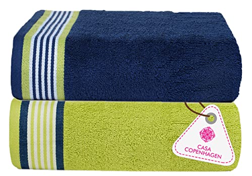 Image of Casa Copenhagen Germany Design - He & She Super Soft Collection 100% Super Soft Cotton Bath Towel Set (Size : 70 x 140 cm) - Spring Green & Iris Blue