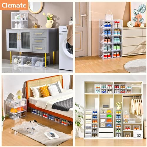 Image of Clemate Upgraded X-Large Shoe Storage Box,8 Pack,Shoe Box Clear Plastic Stackable,Drop Front Shoe Box with Clear Door,Shoe Organizer and Shoe Containers For Sneaker Display,Fit up to US Size12