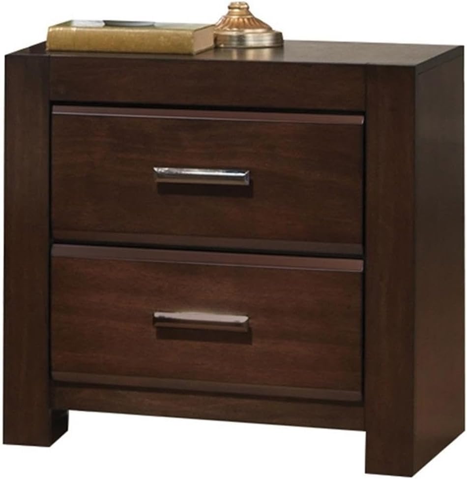 Oberreit Walnut Finish 2-Drawer Wooden Nightstand