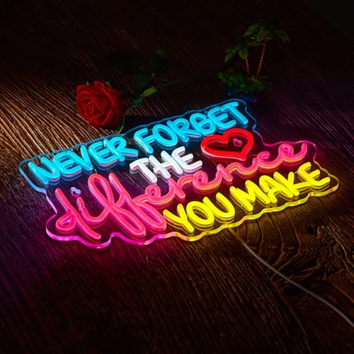 Image of Never Forget the Difference You Make Neon Sign for Wall Decor Dimmable LED Neon Light for Game Room Bedroom Bar Man Cave Decor Parties Gift