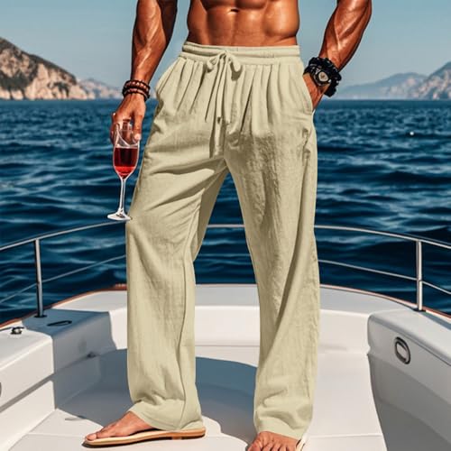 LOAIHA Wide Leg Pants for Men Elastic Waist Drawstring Casual Beach Lounge Loose Yoga Trousers with Pockets2