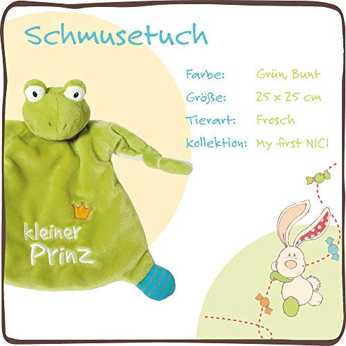 NICI Schmusetuch Frosch ‚Kleiner Prinz´ 25x25cm – Frosch Schnuffeltuch ab 0+ Monaten – Kuscheltuch für Babys & Kleinkinder – Baby Kuscheltier / Schnuffeltuch – Schmusetuch für Mädchen & Jungen – 40045