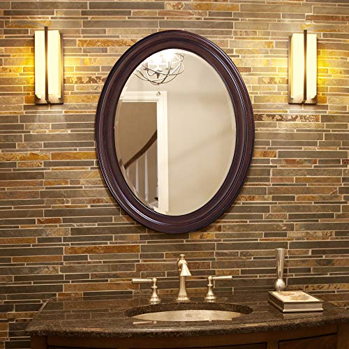 Image of Howard Elliott Collection George Oval Chocolate Brown Wall Mirror, Oval Bevelled Hanging Wood Framed Vanity Mirrors for Home Decor, Living Room, Bathroom, Bedroom, or Hallway, 25 x 33 Inch