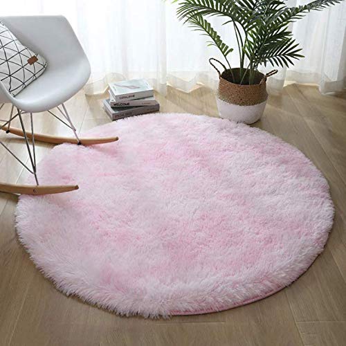 SatisInside Ultra Soft Round 4 Feet Area Rugs with Anti-Skid Back,Fluffy Home Carpet for Living Room Bedroom Kids Room and Nursery Room (Pink)