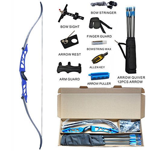 TOPOINT ARCHERY Competition Takedown Recurve Bow Package R2 Ready to Shoot Archery Set for Bow Hunting Via Express Service Delivered Within 7Days (Blue, Draw Weight 24LBS)