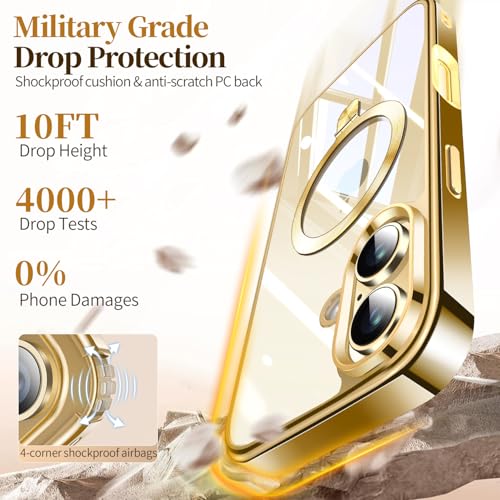 Image of ESTPEAK Titanium Gold CD Mag-Stand Case for iPhone 16 Case with Invisible Magnetic Ring, [Fit for MagSafe] [Never Yellowing] Top Clear Phone Case Cover for iPhone 16 6.1 inch Men Women, Gold