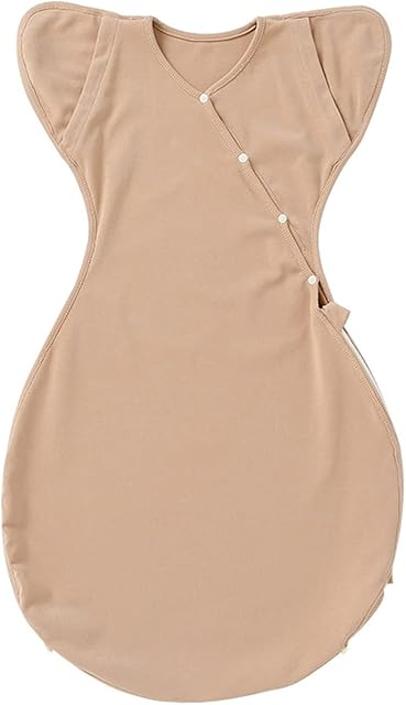 TURMIN Baby Sleeping Bag with Adjustable Sleeves, Cotton Infant Transition Sack, Newborn Swaddle bag with Two-way Zipper, Wearable Blanket for Newborn Girls Boys, Khaki, L(6-9 Months)
