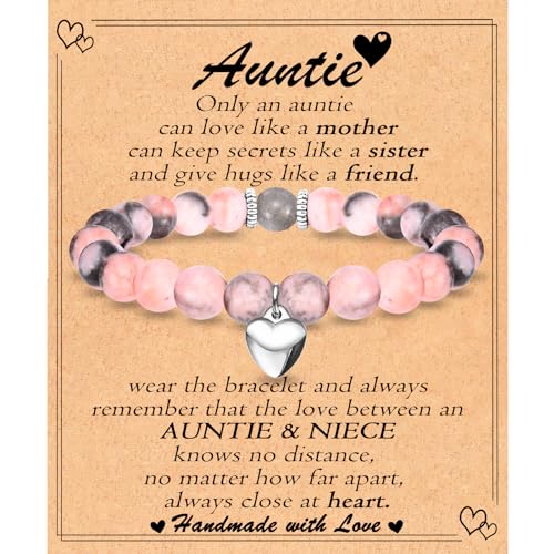 Image of Aunt Mothers Day Gifts for Aunt Auntie, Christmas Valentines Day Easter Birthday Gifts Stocking Easter Basket Stuffers Beaded Bracelet Jewelry Gifts for Aunt Auntie Women from Niece, 7, Pink
