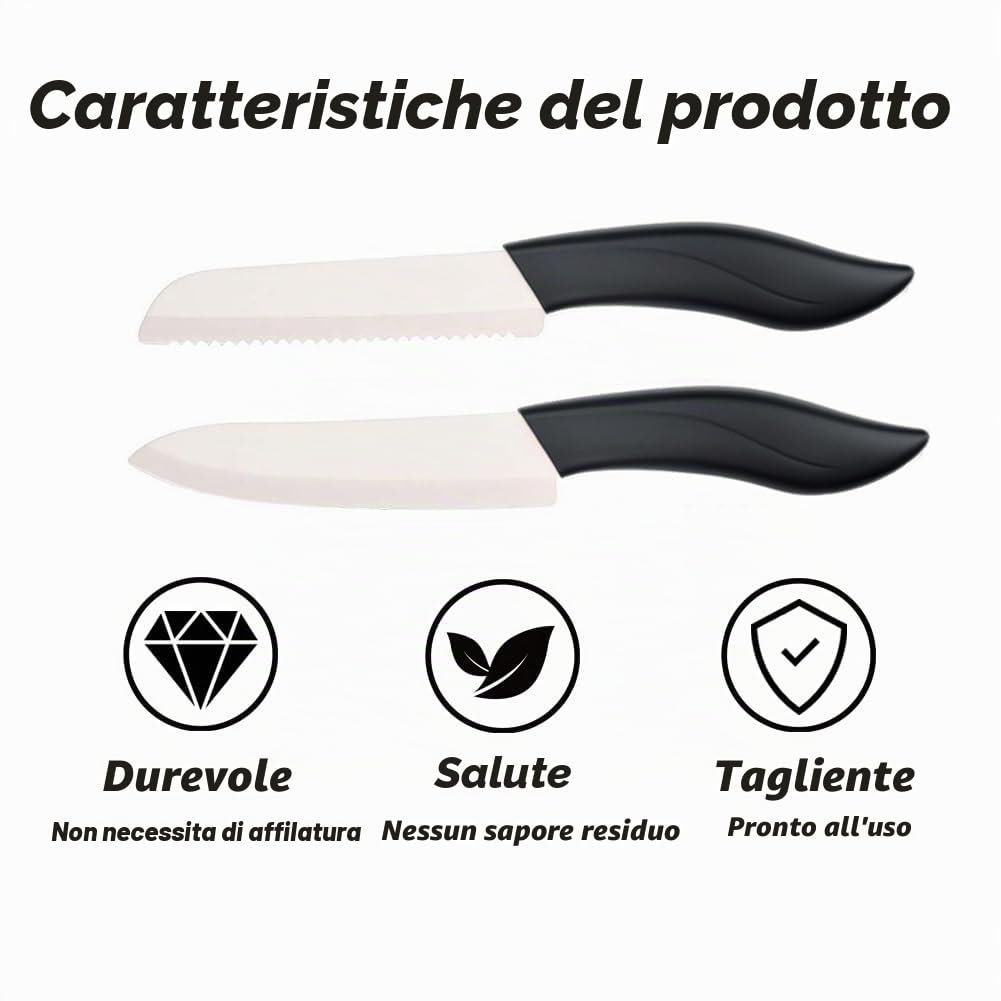 Set di coltelli in ceramica 6 pezzi coltelli in ceramica colorati con copertura set di coltelli da cucina include pelapatate coltello da paring da 3 pollici coltello da pane coltello da