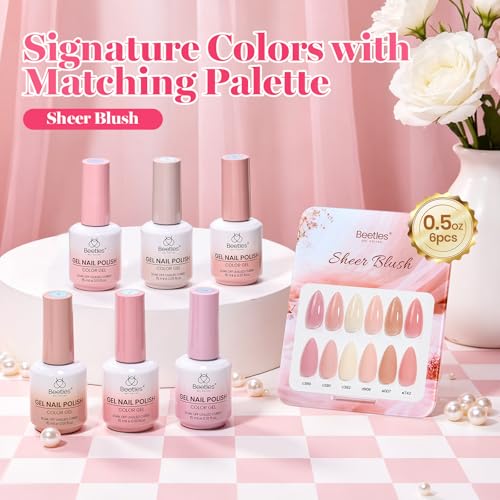 Image of Beetles Sheer Blush Nude Gel Nail Polish Set - 6 Colors 15ML Full Size Nude Pink Brown Neutral Jelly Gel Polish Kit Sheer Translucent Effect Soak Off UV Nail Art Design Manicure Gift for Women