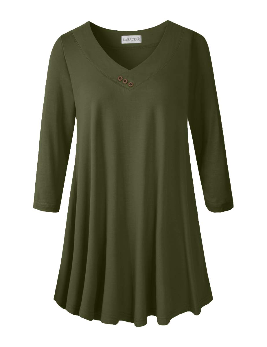 LARACE Plus Size Tunic Women's 3/4 Sleeve Tops And Blouses V Neck Shirts Loose Basic Tee