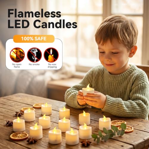 Image of JOSU Rechargeable Flameless Tea Lights Candles with Remote Timer, Battery Operated LED Tealight Candles with 2 x 6-Port USB-C Cable for Votive Wedding Table Centerpiece Home Aniversary Decor, 12-Pack