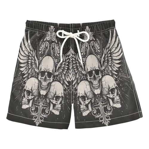 Swimming Trunks for Kids, Anti-Chafe Swim Trunks Boys 2 T, Skulls with Wings on Black