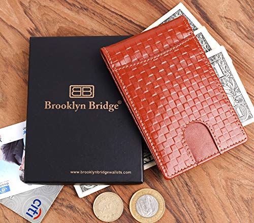 Image of Brooklyn Bridge Genuine Leather Money Clip Wallet for Men Chess VT Dark Brown - Premium Slim RFID Protected Wallet with Cash Clip & Multiple Card Slots, Stylish Front Pocket Design, Gift for Men
