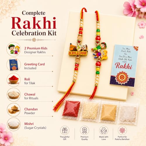Image of Divayanshi Designer Rakhi for Brother Set of 2 | Handmade Pearl & Crystal Bead Rakhi | Raksha Bandhan Gift Box with Roli Chawal