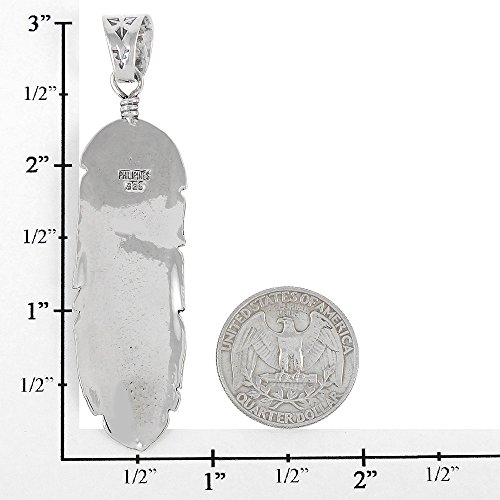 Turquoise Feather Pendant Necklace in Sterling Silver 925 & Genuine Gemstones (20" Length)3