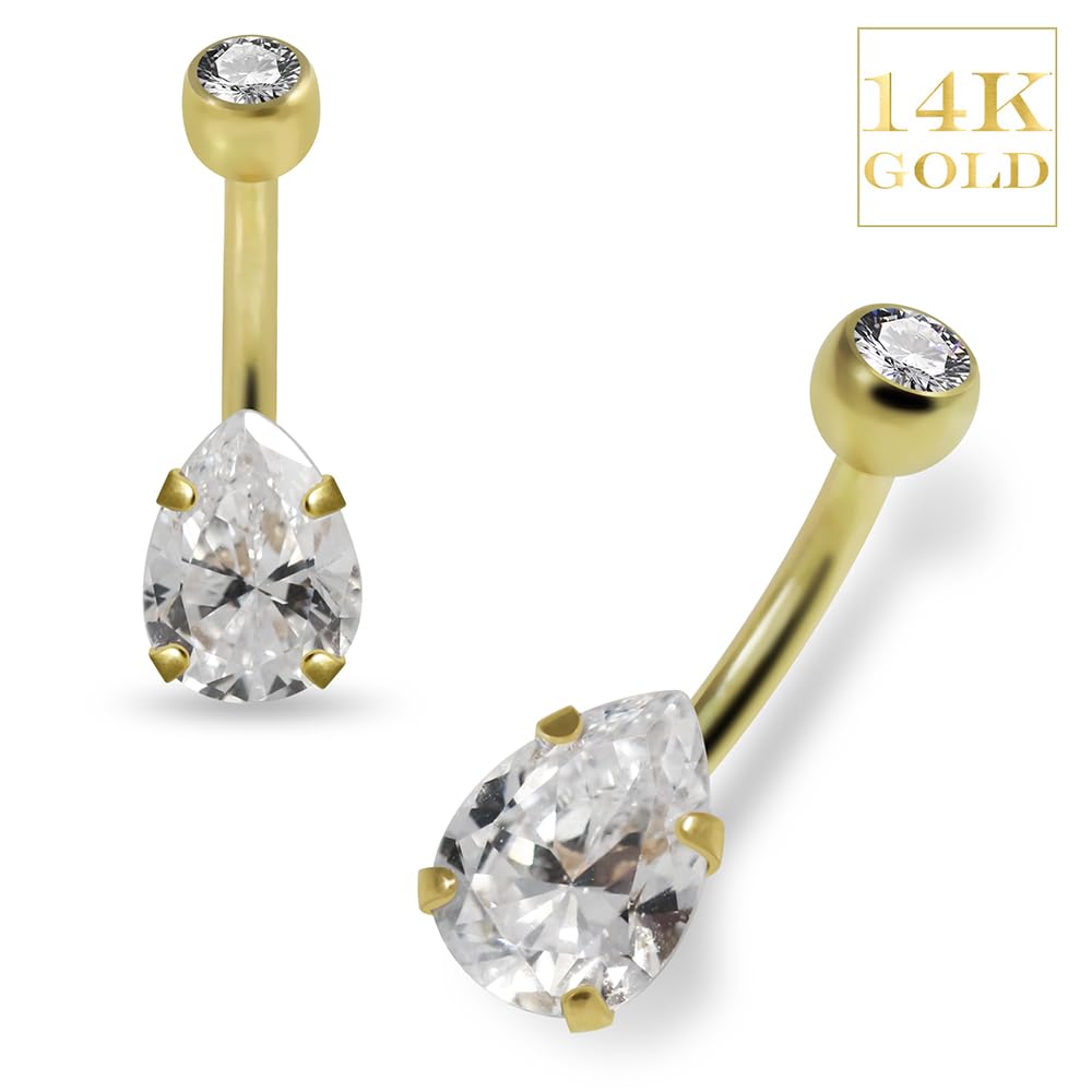 Piercing para ombligo de oro amarillo macizo de 14 quilates, piedra de circonita cúbica, calibre 14, rosca interna, joyería para el ombligo, joyería para el ombligo, joyería para el