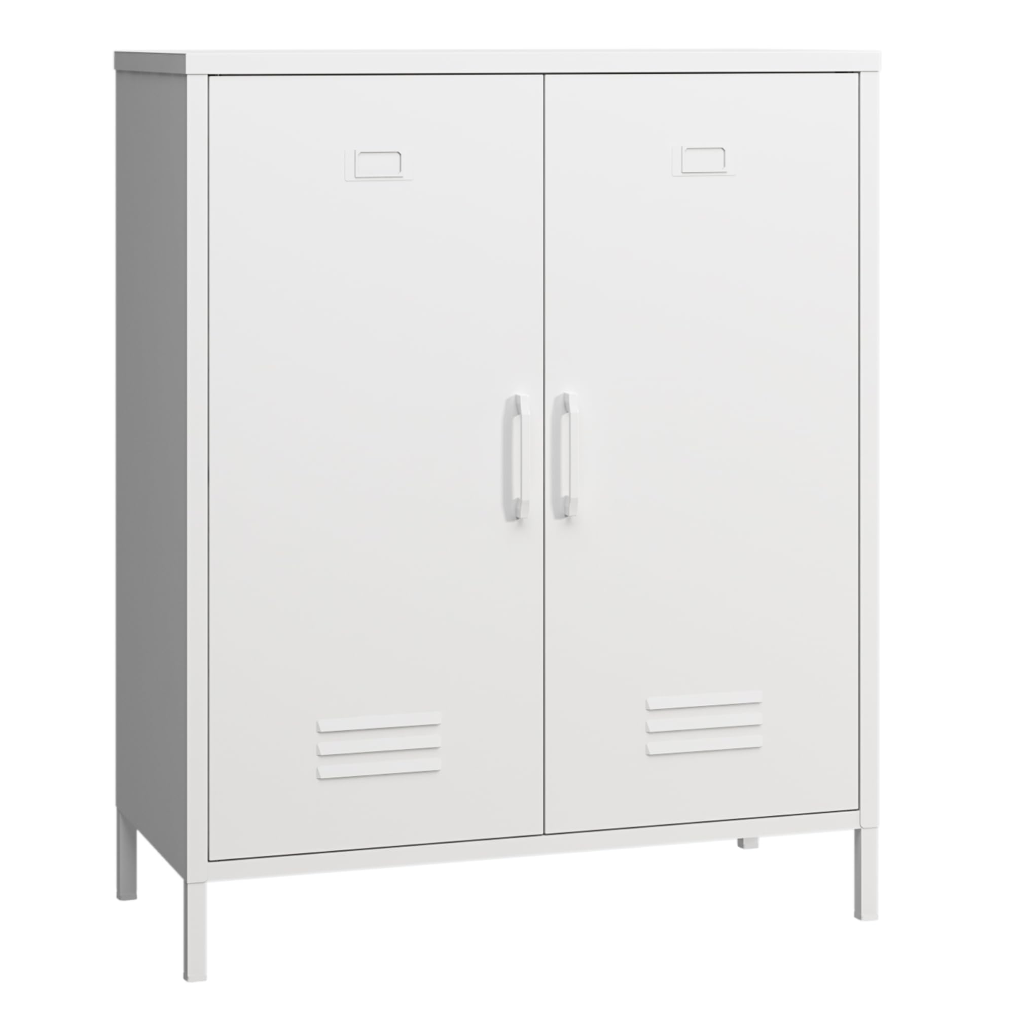 Elitehouse White Metal Storage Cabinet,2 Door Metal Locker with 2 Adjustable Shelves,3 Tier Office Storage Cabinet,Multipurpose Steel Sideboard for
