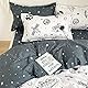 Koudi Bettwäsche Kinder 140x200 Weltraum Kinderbettwäsche Jungen Weiß Schwarz Rakete Sterne Planeten Astronat Weltall Muster Bettbezug Reißverschluss mit Kissenbezug 70x90cm