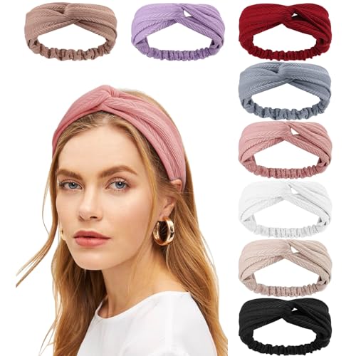 Image of DRESHOW 8 Pack Headbands for Women Yoga Knotted Headbands Elastic Criss Cross Hair Accessories Sports Head Wrap Non Slip