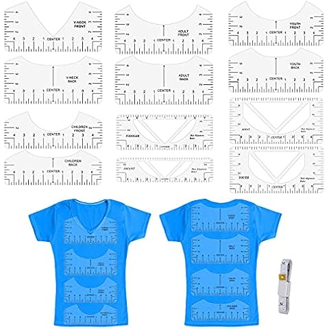 T-Shirt Alignment Ruler LncBoc 12 Pieces T-Shirt Alignment Tools Transparent T-Shirt Guide Ruler with Guide Tool for Designing Clothing Back and Front, Tshirt Ruler Guide Tool Set for V-Neck Cover