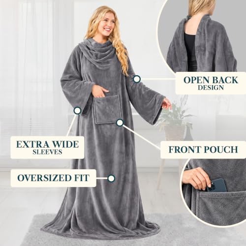PAVILIA Premium Fleecedecke mit Ärmeln von Warm, gemütlich, extra weich, funktional, leicht (anthrazit) – Ansicht 2