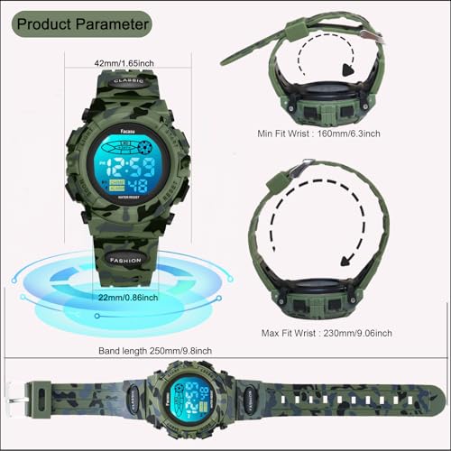 Image of Kids Watch Digital for Boys-Waterproof Kids Sports Watch with Light, Alarm&Snooze,Stopwatch Military Design Silicone Band Gift for Birthdays,Christmas Outdoor Activities(8+ Years)