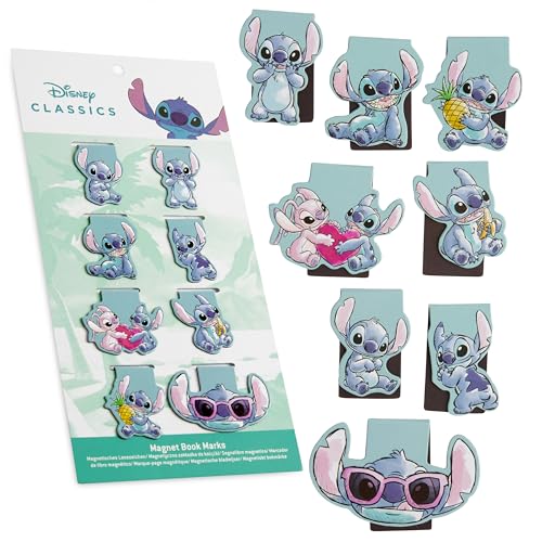 Disney Stitch Segnalibro Magnetico Pacco da 8 per Scuola Università Lettura - Accessori per Libri (Confezione da 8 b