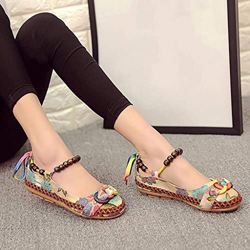 TangDao Women's Retro Women Ethnic Beading Round Toe Floral Embroidered Shoes Women Lace Up Casual Ballet Flats Shoes3
