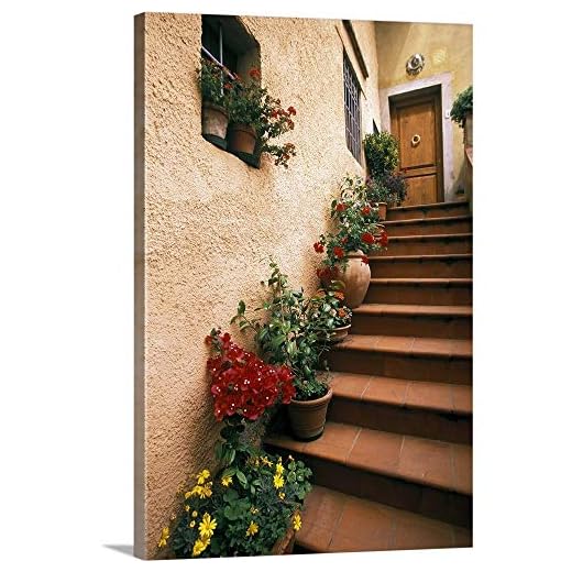 Tuscan Staircase, Italy Canvas Wall Art Print, 16"x24"x1.25"